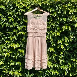 NWOT Anthropologie 100% Silk Blush Nude Ruffle Chiffon Layered Dress Size 6